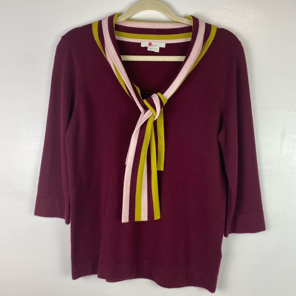 Boden Size 8 Burgundy Wool Blend Sweater Scarf Top Retro 70s Pullover Cozy